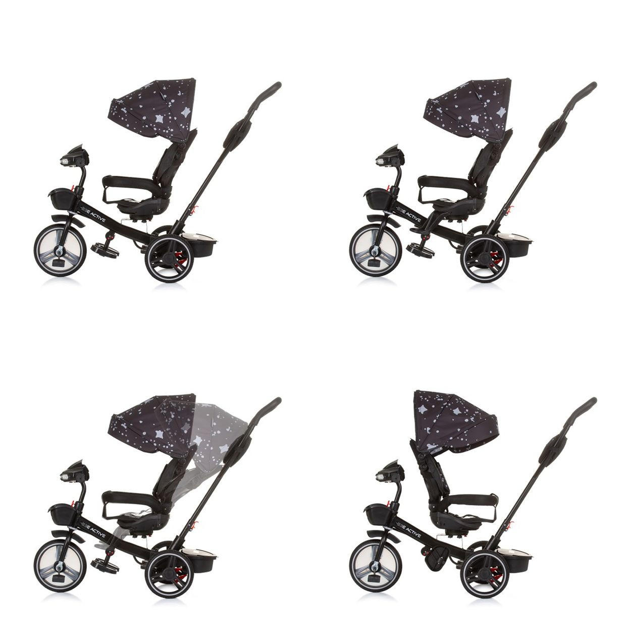 DREIRAD Be Active 2 in 1 schwarz Sitz drehbar Musik Licht drehbar - Schwarz, Metall (117/50/96cm) - Chipolino