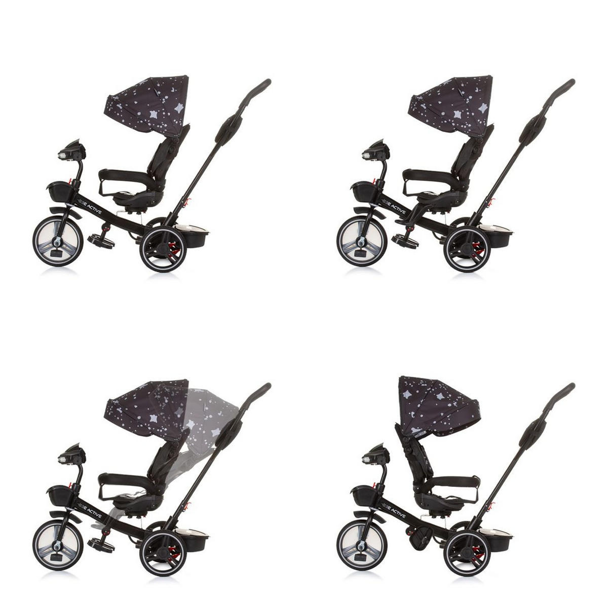 DREIRAD Be Active 2 in 1 schwarz Sitz drehbar Musik Licht drehbar - Schwarz, Metall (117/50/96cm) - Chipolino