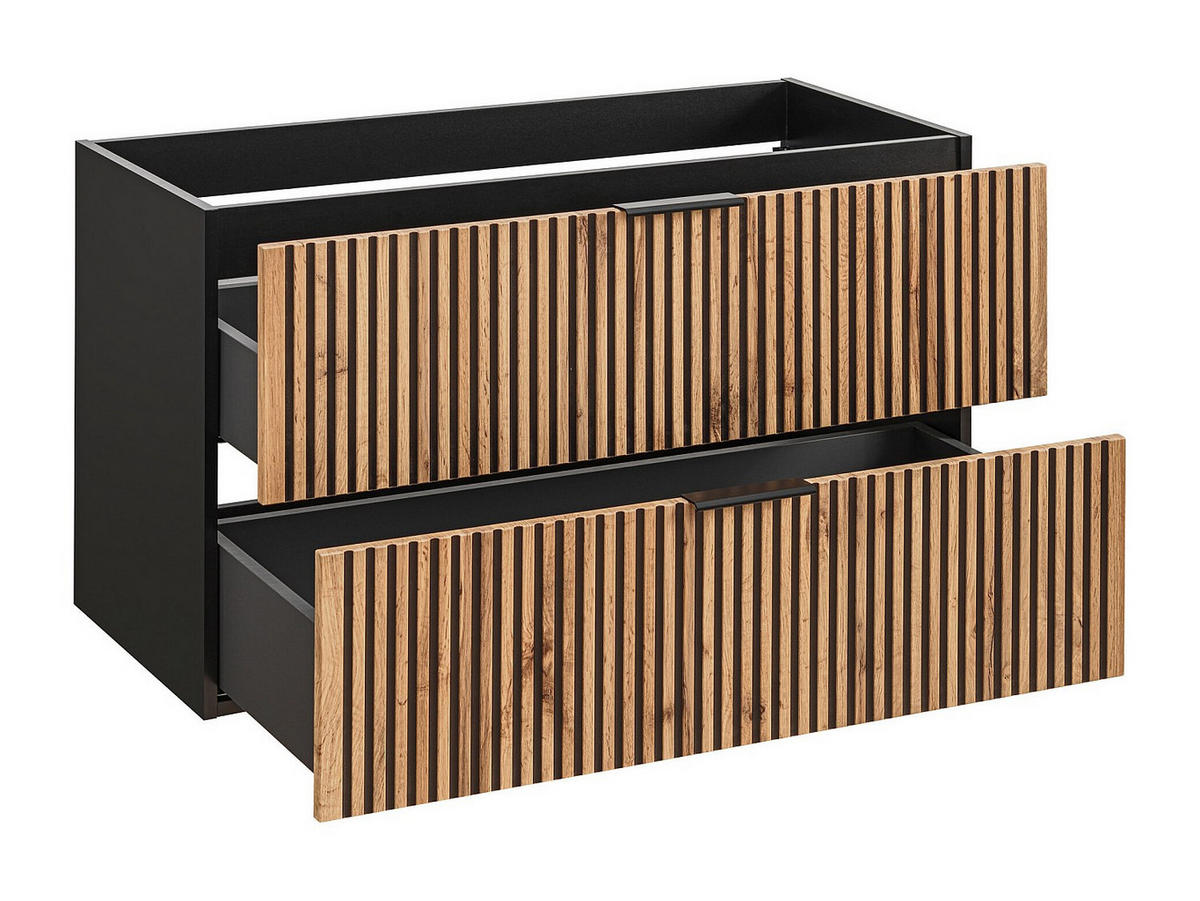 WASCHBECKENUNTERSCHRANK hängend - Streifenoptik - Holzfarben hell & Schwarz - 100 cm - MADELA - Schwarz, Holz (100/57/46cm) - Vente-Unique