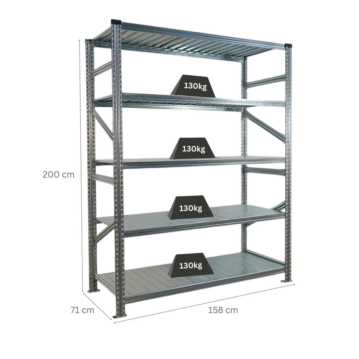 FACHBODENREGAL Proximo Stecksystem 200x150x70cm 5 Ebenen Fachlast 130 kg Beidseitig nutzbar Verzinkt - Silberfarben, Metall (150/200/70cm) - PROREGAL