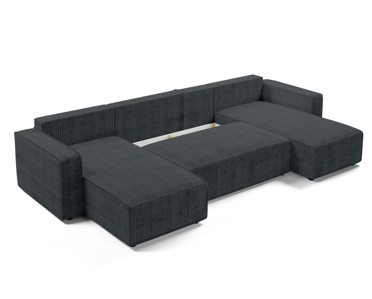 WOHNLANDSCHAFT Aydin U Form Grau 338/169/85 cm Cord mit Schlaffunktion - Schwarz/Grau, Kunststoff/Textil (338/85/169cm) - AX Living