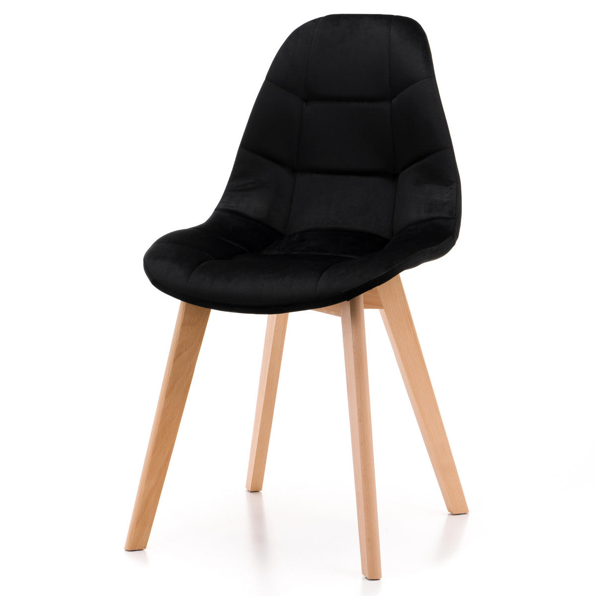 STUHL VEGAS im skandinavischen Stil - schwarz - Samt Velours - Schwarz/Naturfarben, Holz/Kunststoff (47/86/42cm) - NEW HOME