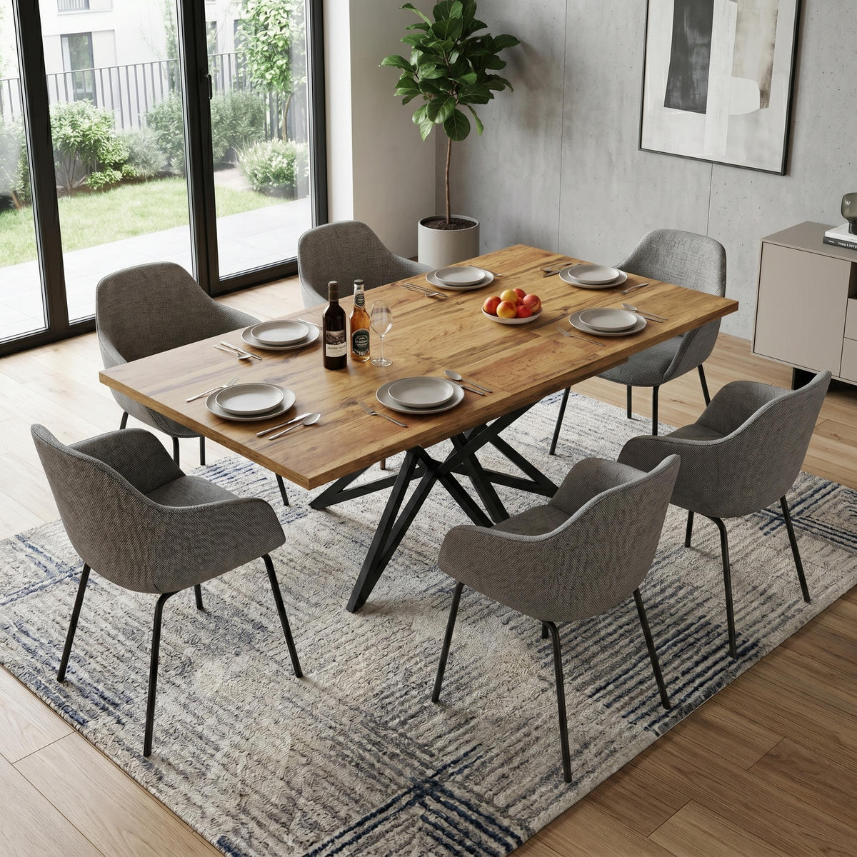 ESSTISCH ausziehbarer walnuss-optik & stern-gestell 120 bis 160 cm - Walnussfarben, Holzwerkstoff (80/120/66.1cm) - Urban Meuble