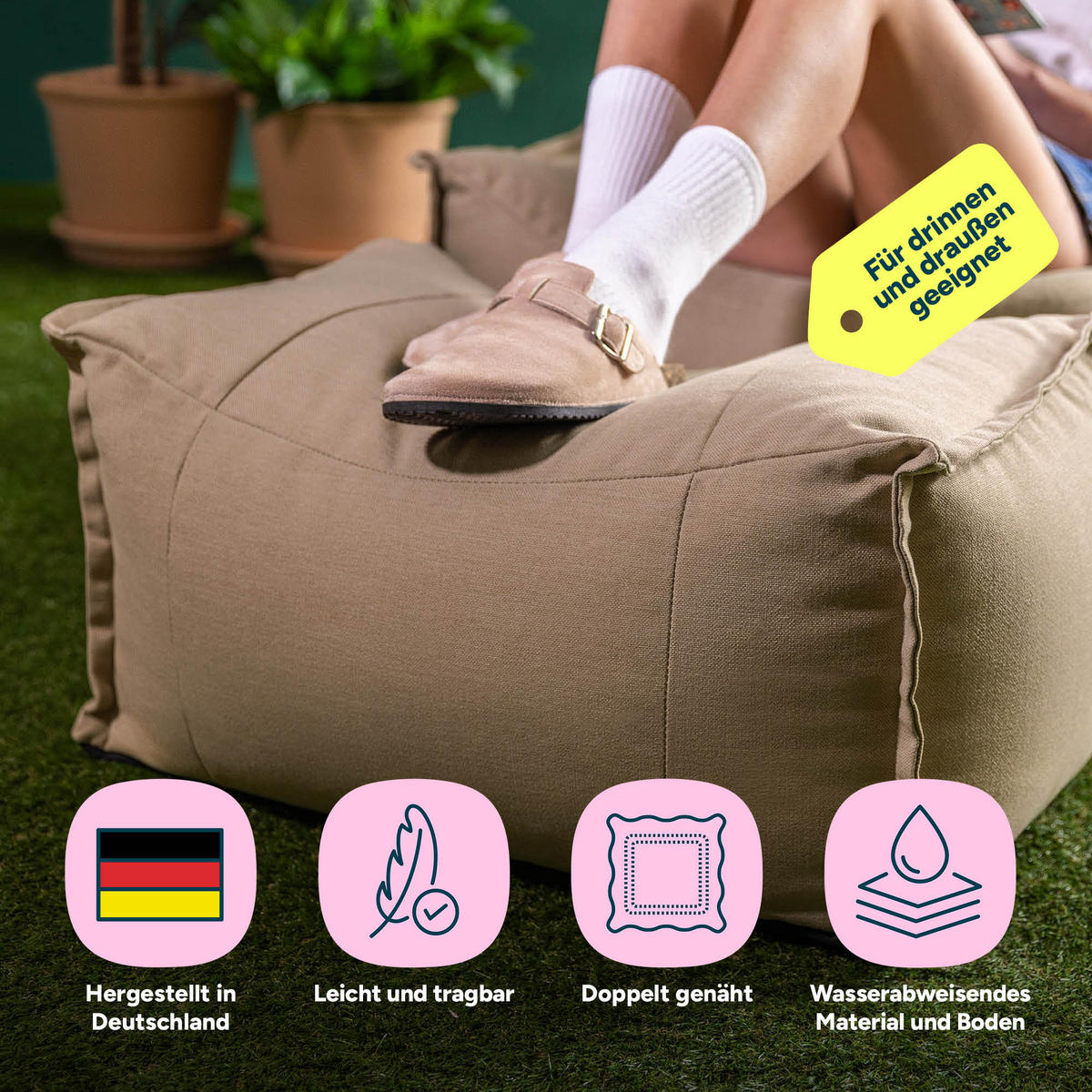 HOCKER Outdoor Bud - Beige, Textil (67/34/45cm) - icon