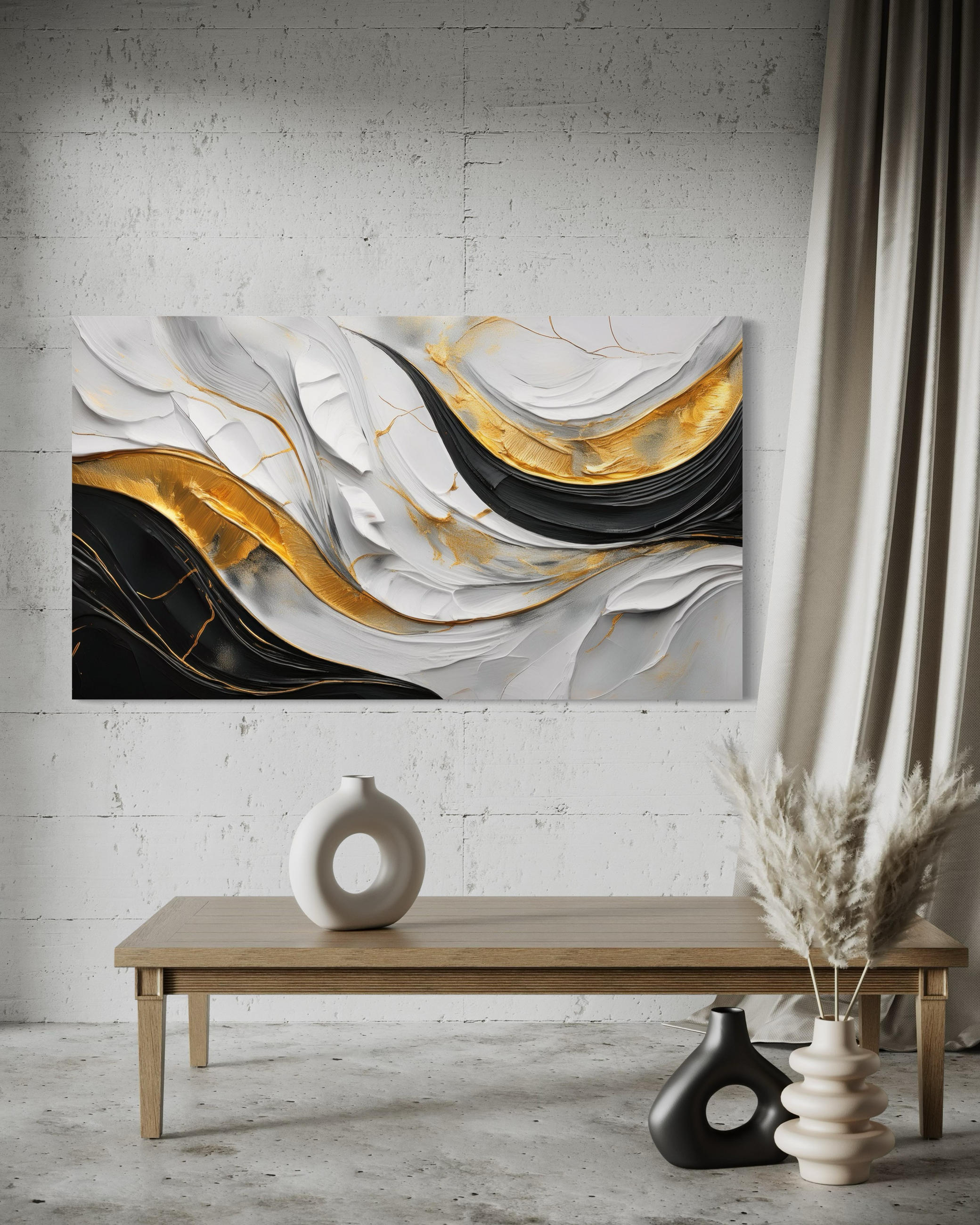 WANDBILD wellen abstraktion glamour - Goldfarben, Textil (60/40cm) - Feeby