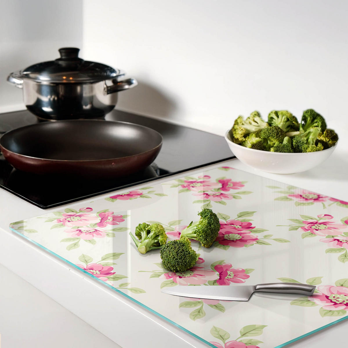 GLASPLATTE 60x52 cm Blumenmuster - Pink, Glas (60/0.4/52cm) - TULUP
