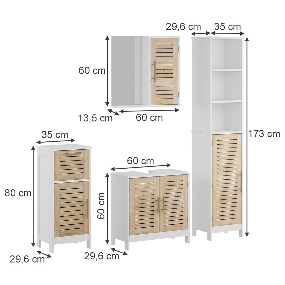 BADMÖBEL-SET Looma Weiß/Eiche 4 Teile - Weiß, Holzwerkstoff (60/60/29.6cm) - Vicco