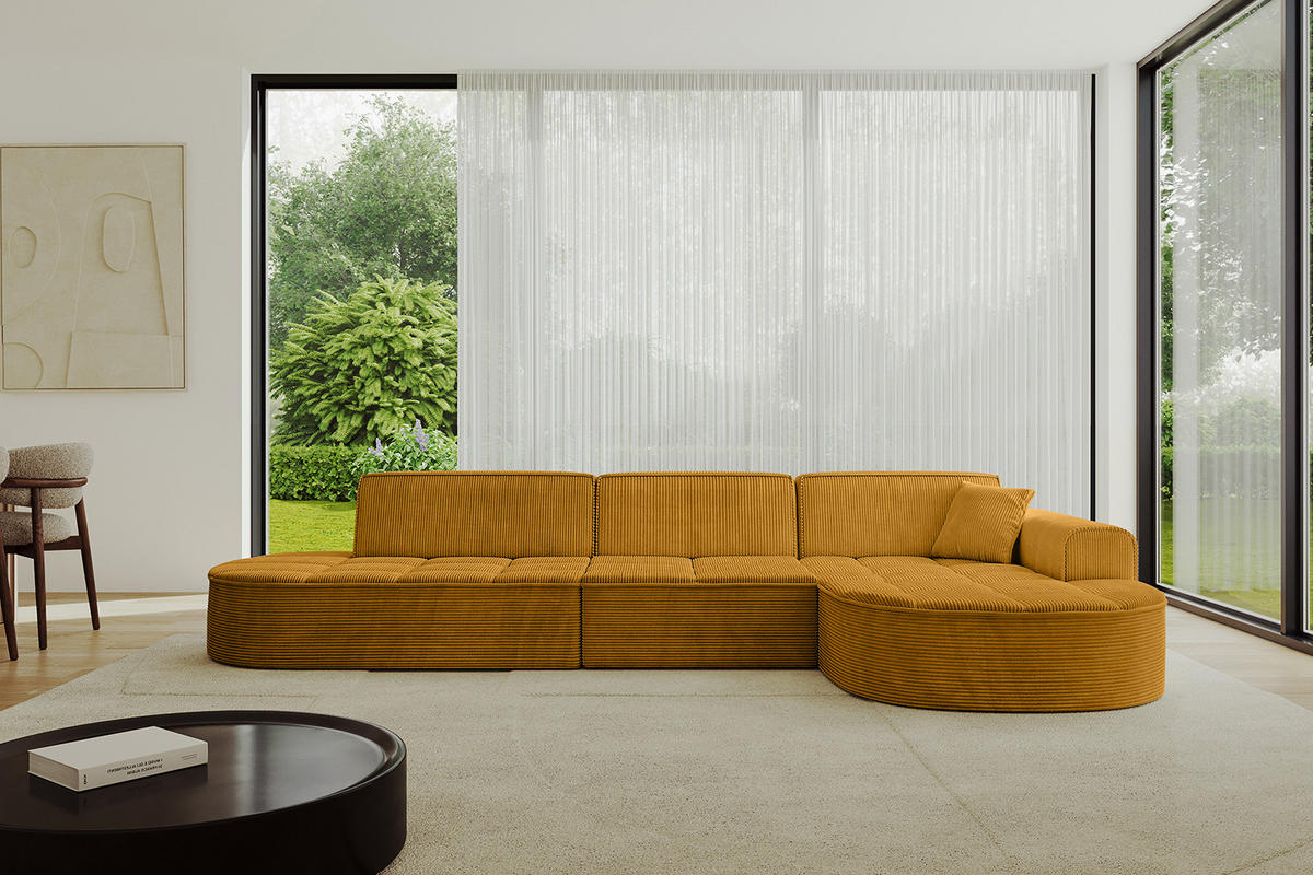 ECKSOFA Ottomane Rechts TARO-L2 - 328x171x79,5 cm Senfgelb - Currygelb/Gelb, Holzwerkstoff/Textil (328/171cm) - ALTDECOR