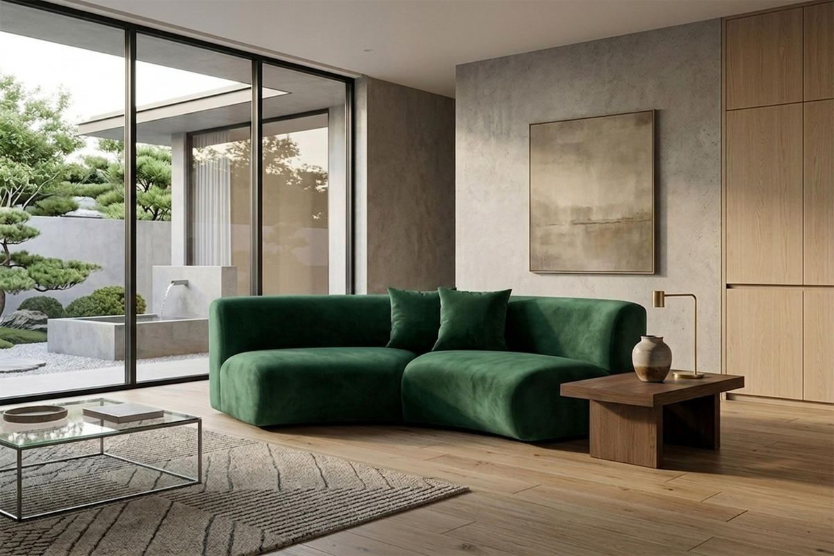 SOFA Round, Velvet-Stoff Bluvel, Grün, GRETA - Grün, Holz (294/70/89cm) - Kaiser Möbel