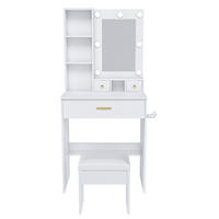 SCHMINKTISCH in Weiß Frisiertisch mit Hocker, Spiegel, LED und Steckdose, für kleine Schlafzimmer, B60/H131.5/T38cm - Weiß, Holzwerkstoff (60/131.5/38cm) - STILVORA
