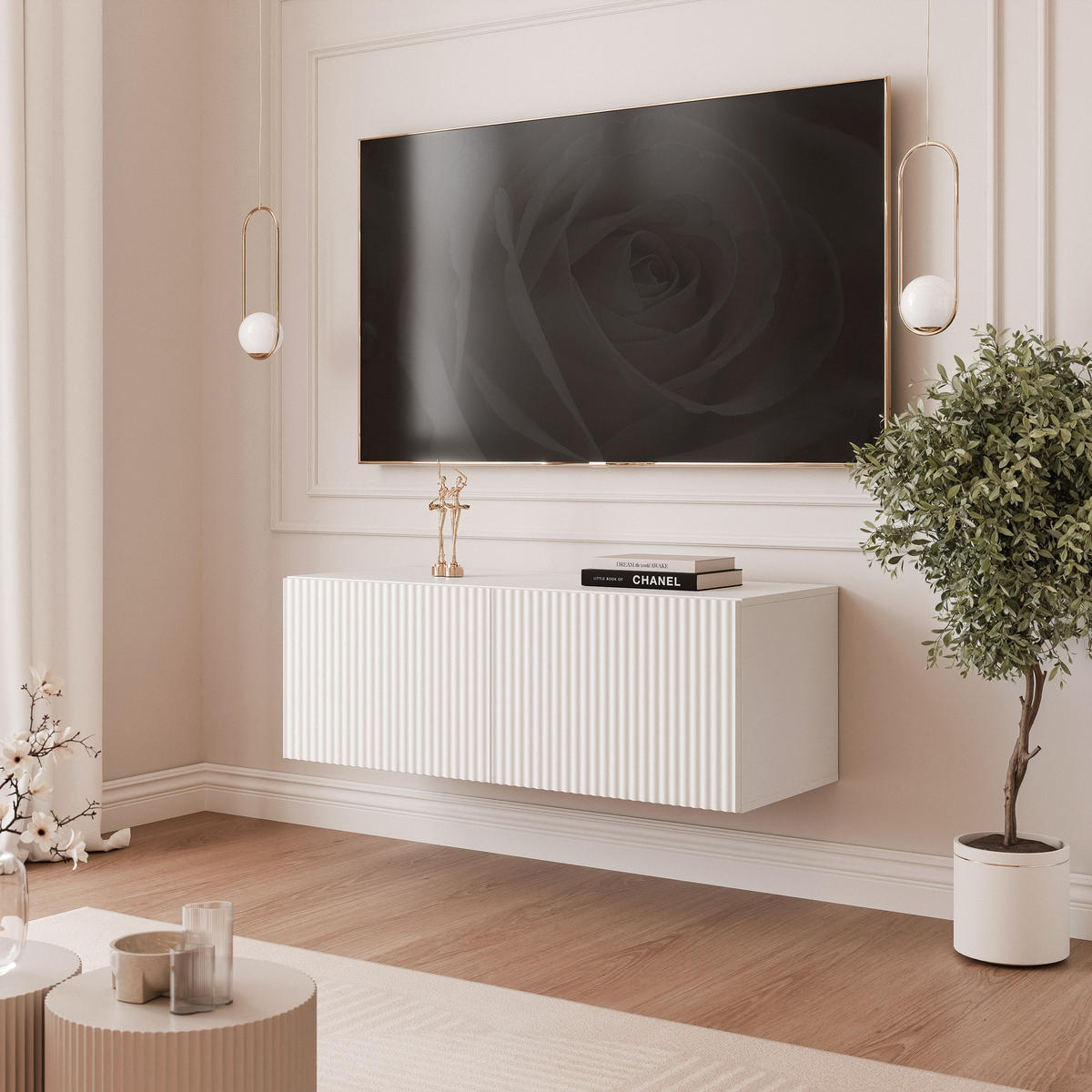 TV skrinka ANGEL biela závesná s LED osvetlením 100 cm - biela, kompozitné drevo (100/36/40cm) - Idohome