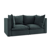 2-SITZER SOFA Samt Stoff Blau - Blaugrau/Schwarz, Holzwerkstoff/Kunststoff (180/77/90cm) - LaMiaSofa