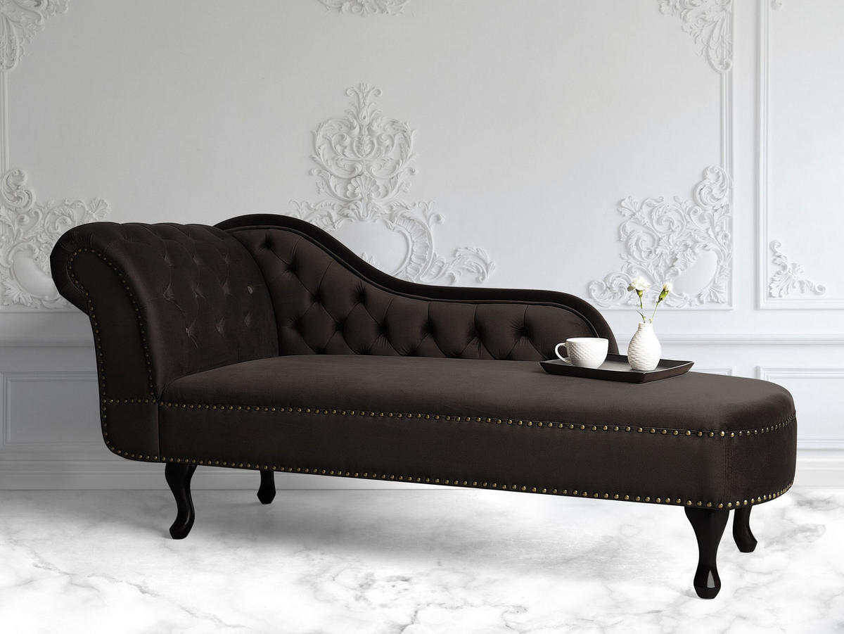 CHAISELONGUE Samtstoff dunkelbraun linksseitig Nimes - Schwarz/Braun, Textil (170/79/61cm) - Beliani