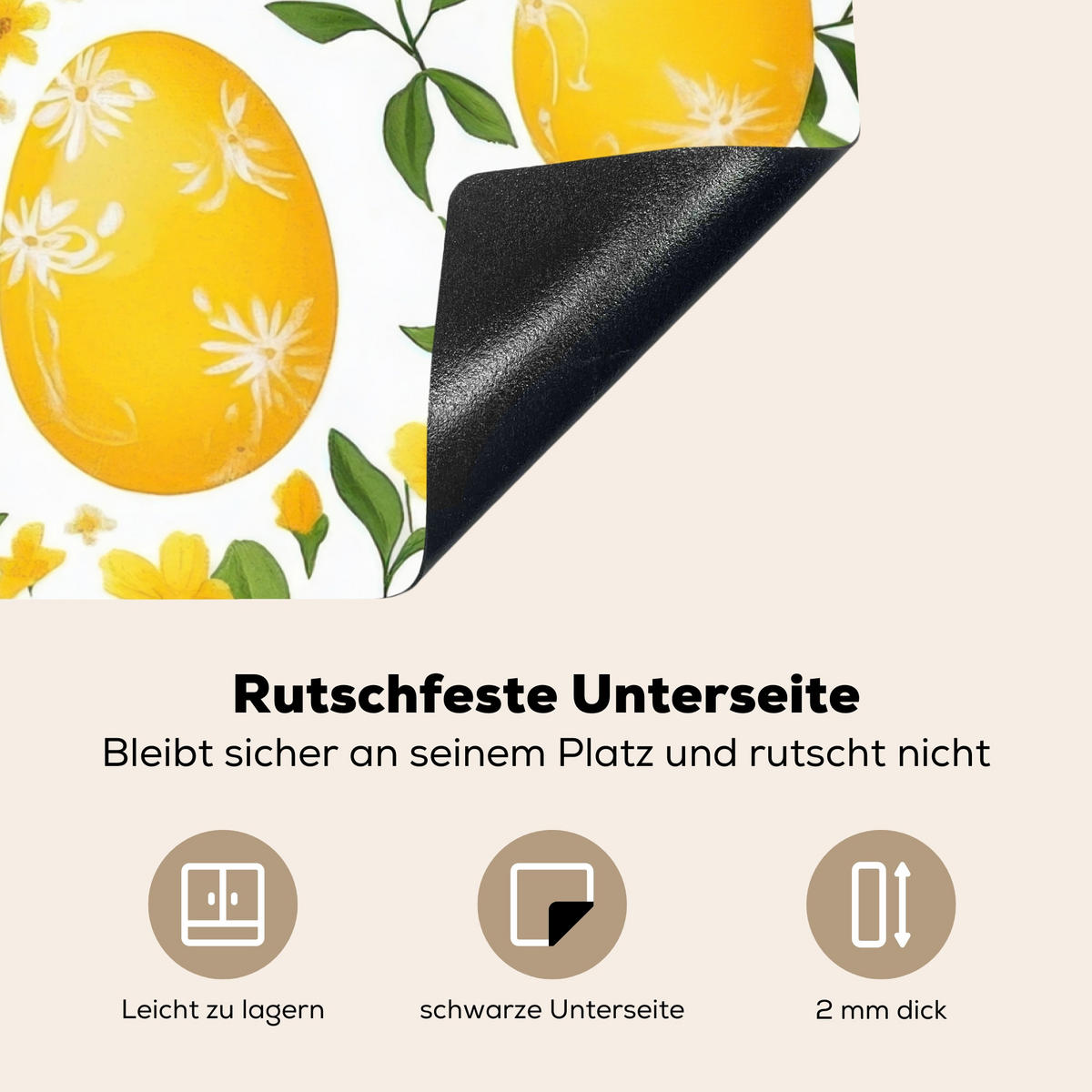 HERDABDECKPLATTE Blumen - Ostereier - Gelb Herdabdeckung Induktionsfeld 70x52 cm - Gelb, Kunststoff (70/52/0.2cm) - MuchoWow
