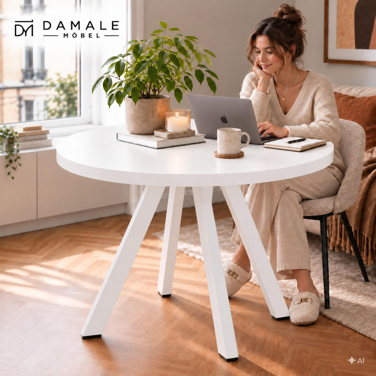 ESSTISCH rund ausziehbar 90/190/76 cm, Weiß, 54 cm Tischplatte + Y Metallgestell Schwarz - Schwarz/Weiß, Holzwerkstoff/Metall (90/190/76cm) - Damale Möbel