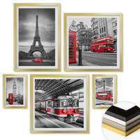 WANDBILDER 5er Set - 50x50 cm & 20x30 cm & 40x60 cm Goldrahmen - Rote Busse in der Stadt - Goldfarben, Kunststoff (40/60cm) - ArtPrintCave