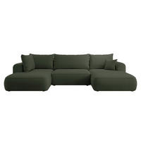 WOHNLANDSCHAFT Ovo Olivgrün Velours - Schwarz/Olivgrün, Textil (375/95/185cm) - Selsey