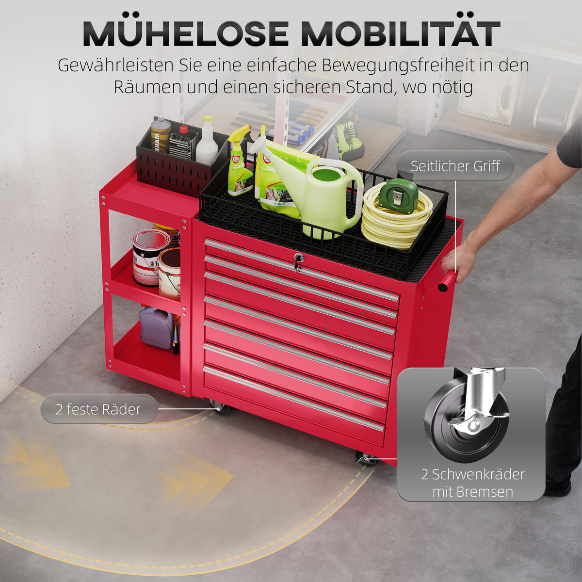 WERKSTATTWAGEN Stahl EVA Rot - Rot, Metall (33.5/75/96cm) - HOMCOM