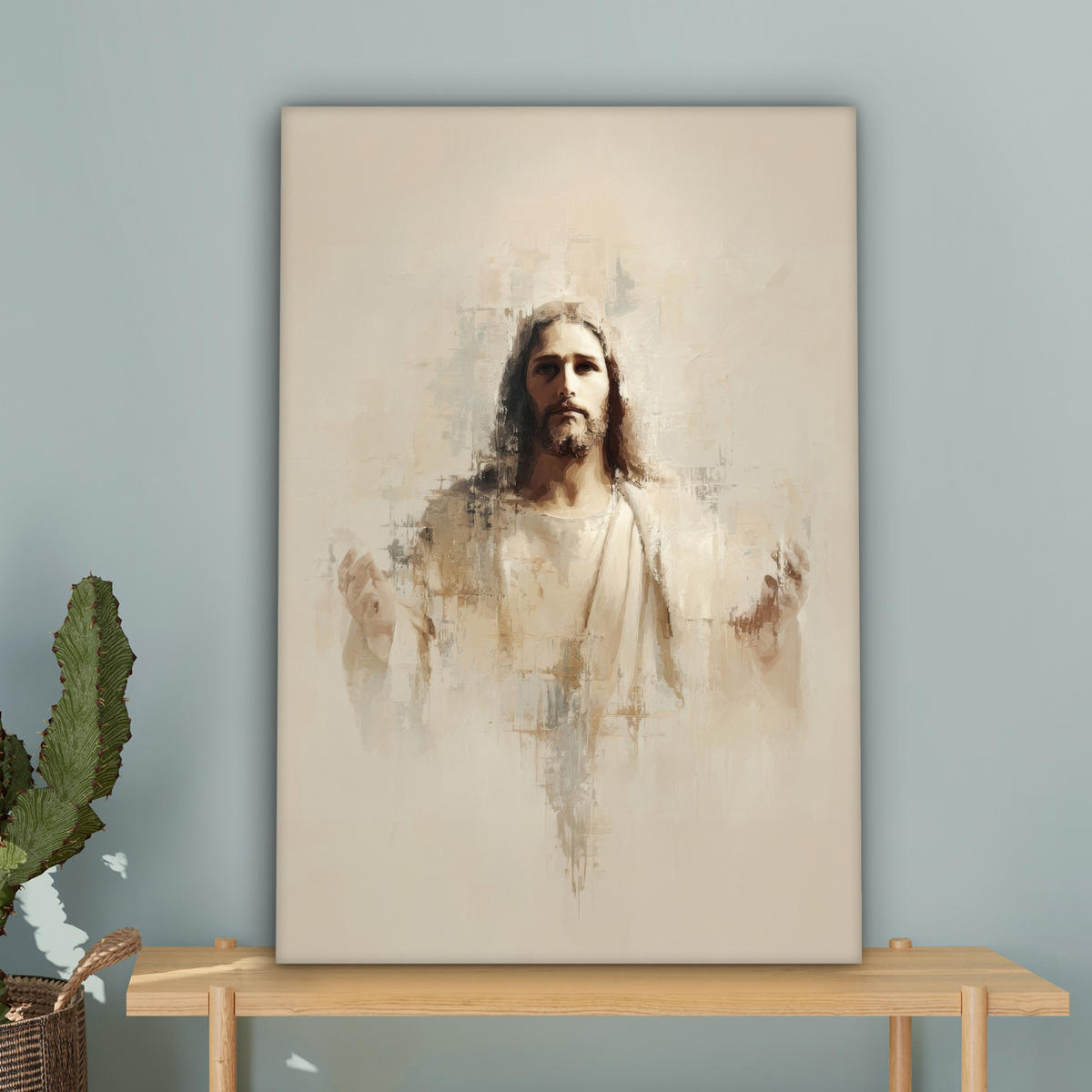 LEINWANDBILD Porträt - Abstrakt - Jesus - Beige Wanddeko 40x60 cm - Beige, Textil (40/60cm) - MuchoWow