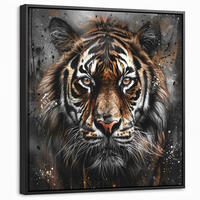 LEINWAND Bilder mit Rahmen - Tiger - Tiere - Porträt - Luxus - Schwarz - 50x50 - Braun, Textil (50/50cm) - MuchoWow