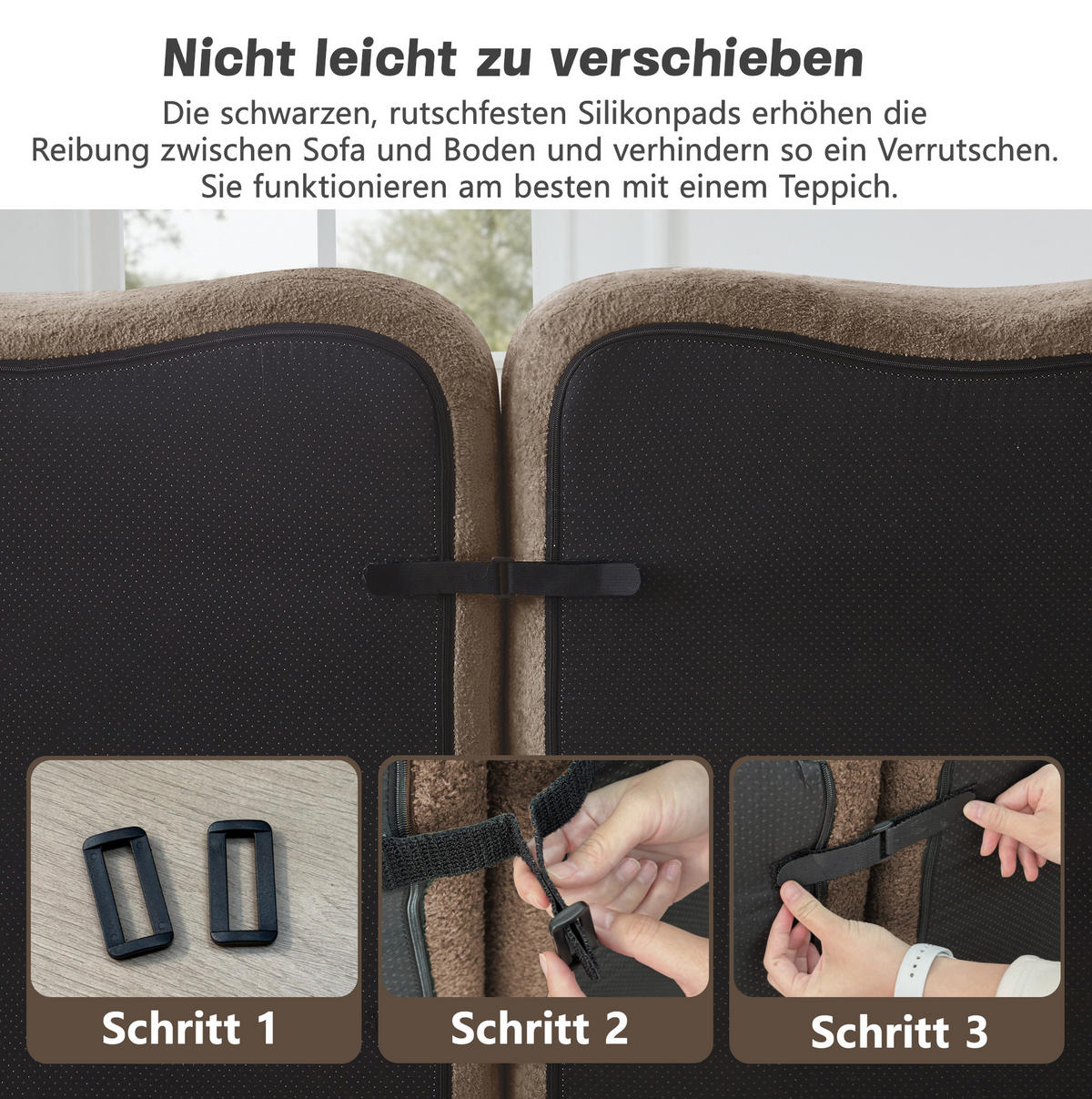 SOFA 288/98/70 cm in Braun aus Samt, modular und rahmenlos - Braun, Textil (98/70/288cm) - Flora Grace