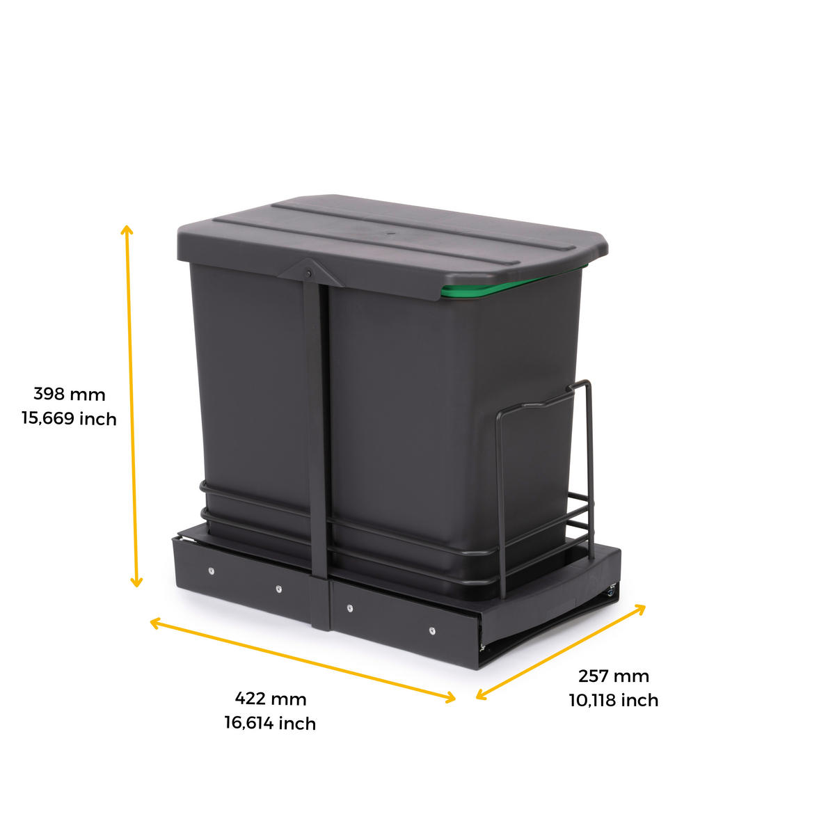 RECYCLINGBEHÄLTER für Küche, 24 L, Bodenbefestigung und Handauszug/automatische, Anthrazitgrauer Kunststoff - Anthrazit, Metall (26.5/40/44.5cm) - EMUCA
