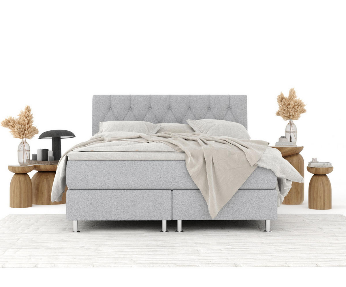 BOXSPRINGBETT Excelsior Hellgrau 200/200 cm mit Latex-Topper - Silberfarben/Hellgrau, Holz/Holzwerkstoff (200/200cm) - Maison de Reve
