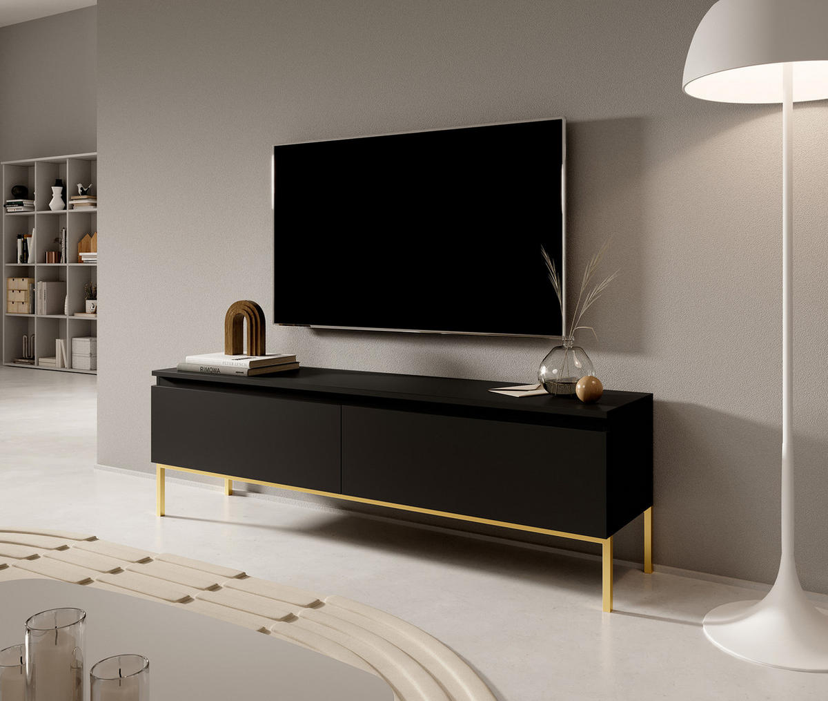 TV-SCHRANK Bemmi Schwarz mit goldenen Metallbeinen 150 cm - Goldfarben/Schwarz, Holzwerkstoff/Metall (150/46/32cm) - Selsey