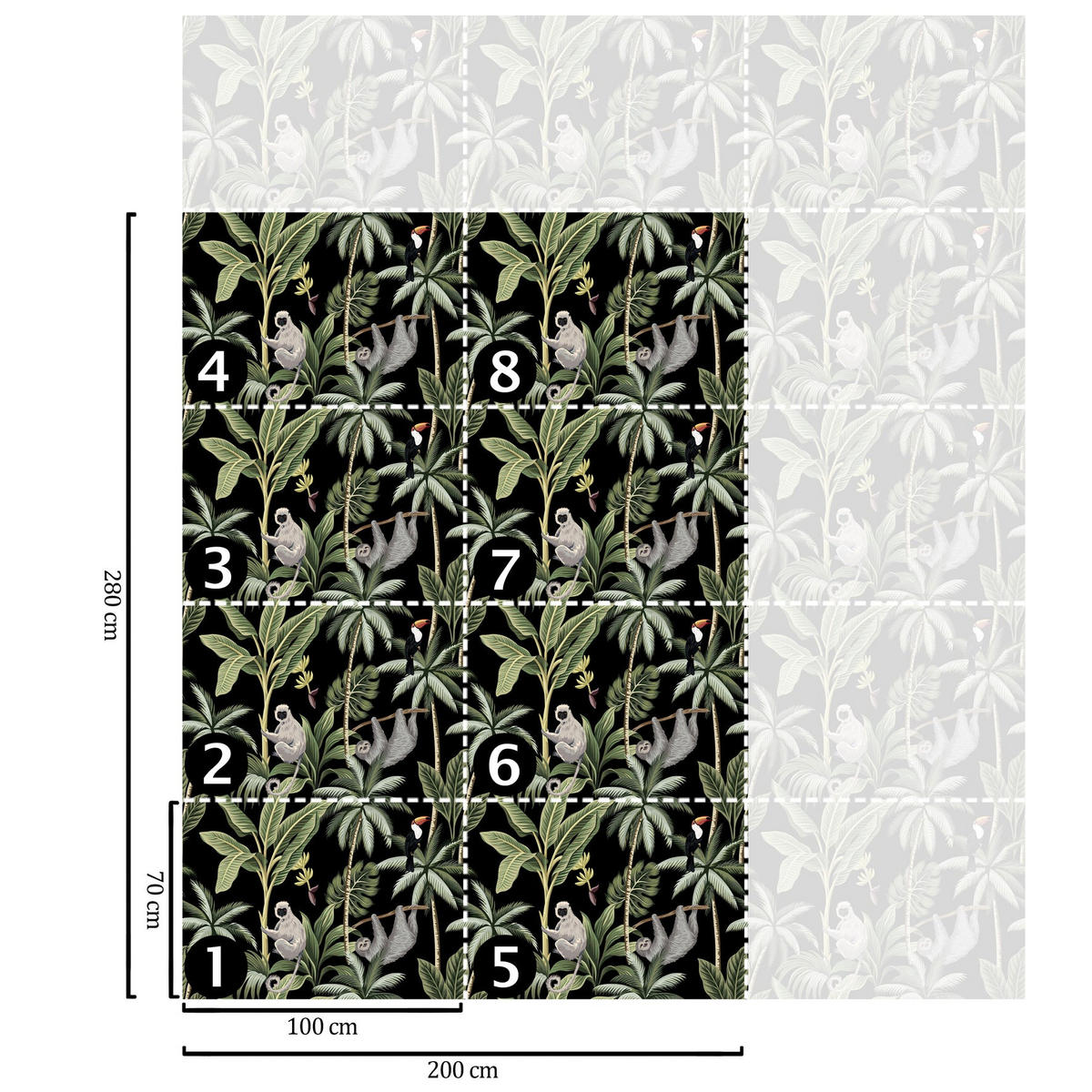 TAPETE Affen aus echtem Papier, 200x280cm, 8 Bögen - Schwarz, Papier (200/280cm) - WALLPAPERS4BEGINNERS