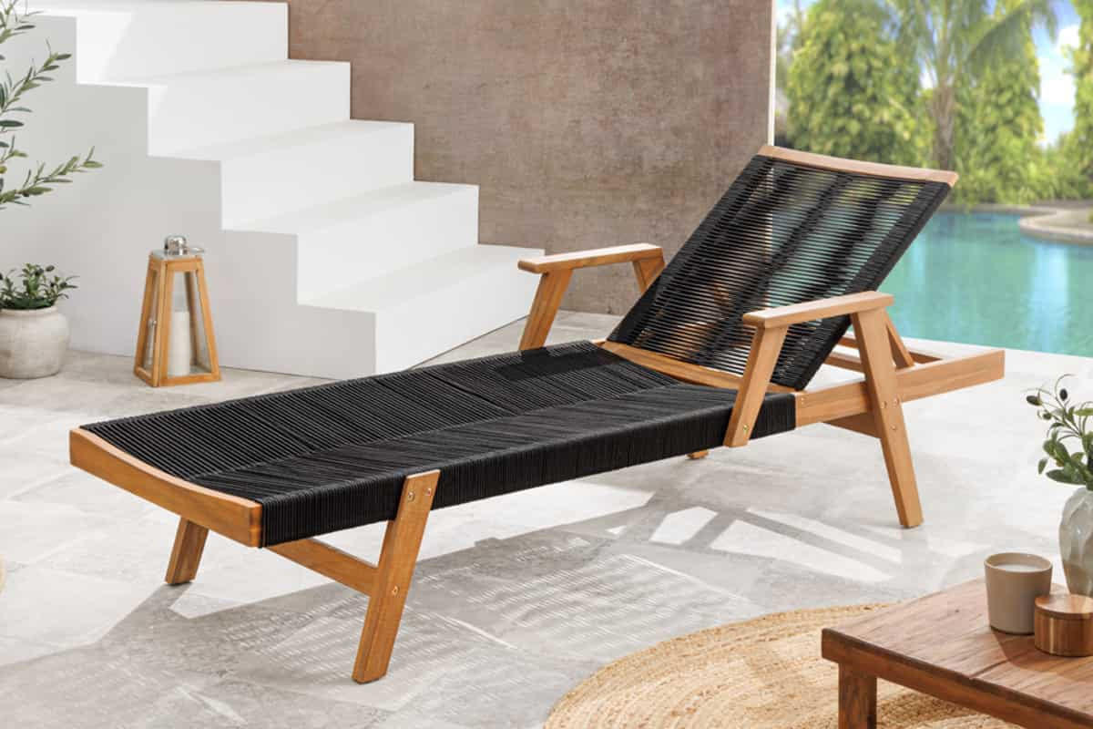 GARTENLIEGE BALI ROPE Akazie Natur|Anthrazit 200cm - Braun/Grau, Holz/Kunststoff (75/85/200cm) - riess-ambiente