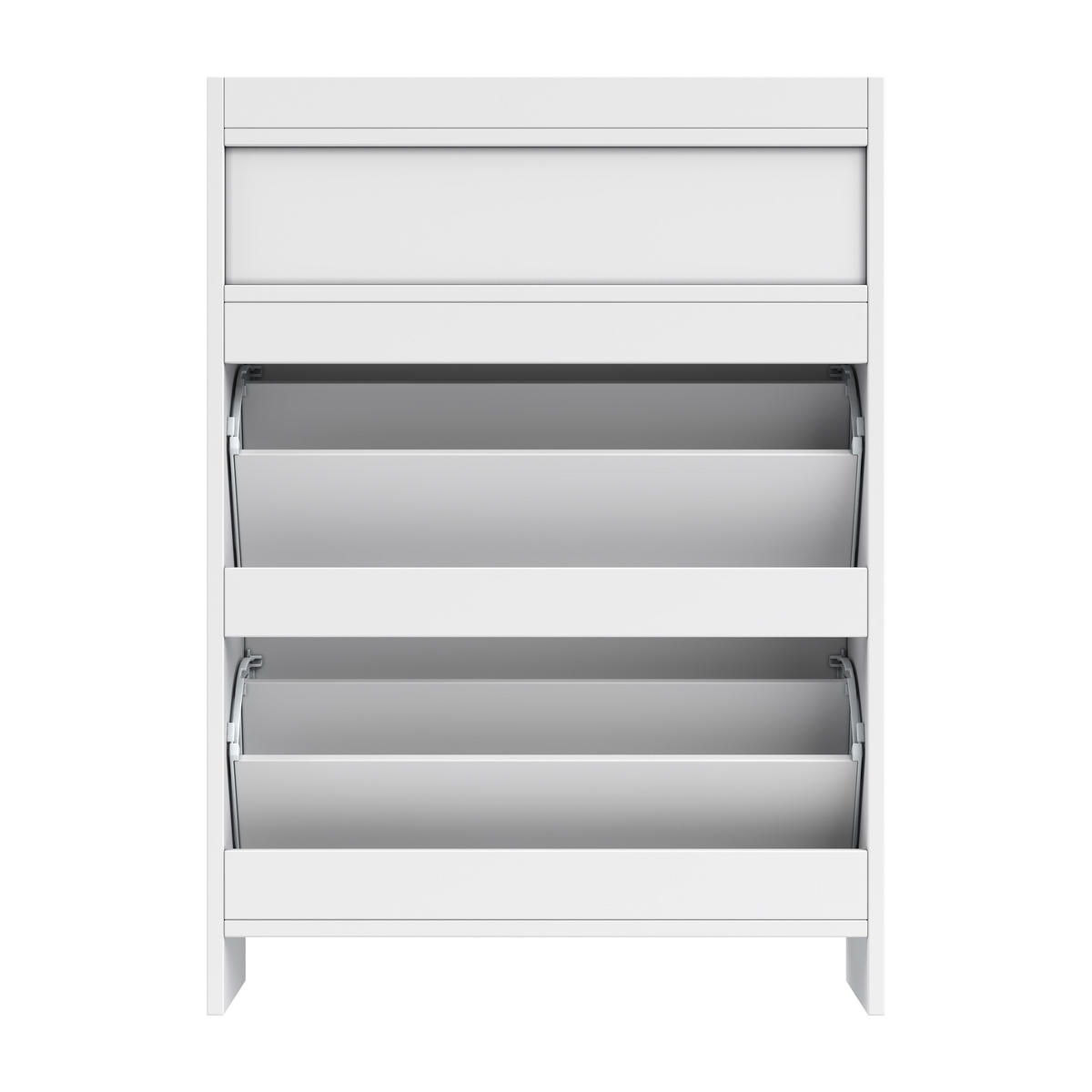 BOTNÍK úzký se 2 výklopnými přihrádkami a zásuvkami, moderní - bílá, kompozitní dřevo (75/108.5/24cm) - Urban Meuble