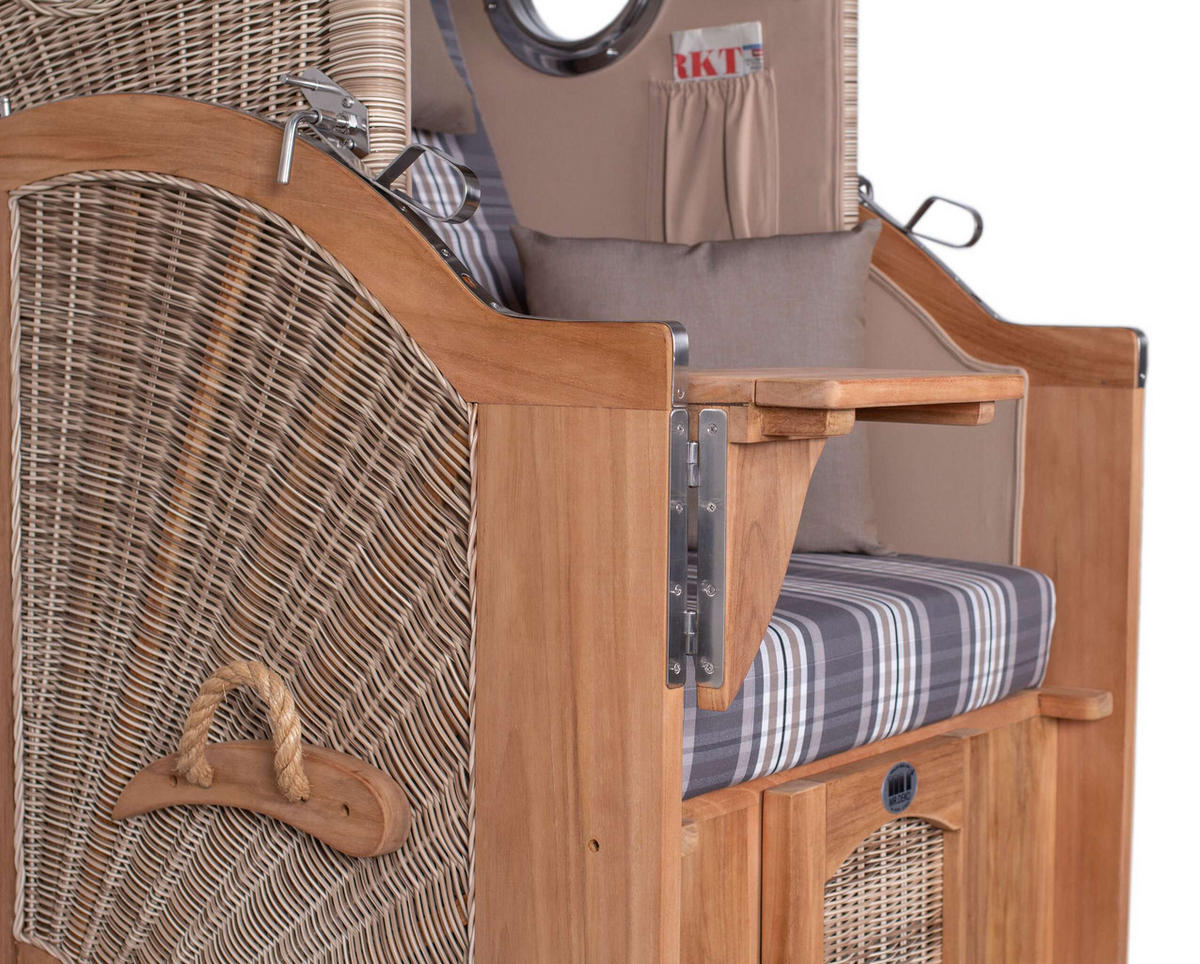 STRANDKORB Düne 1-Sitzer Teak 522 - Braun/Grau, Holz/Textil (98/165/80cm) - Mr. Deko