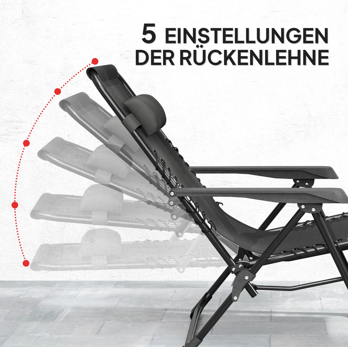 GARTENLIEGE-SET 90/65/110 cm schwarz aus Metall klappbar mit Tisch - Schwarz, Metall (65/110/90cm) - OKWISH