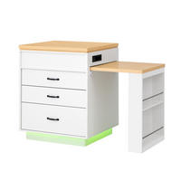 KUHINJSKI otok 125,5–187,5/71/93 cm z raztegljivo mizo, LED osvetlitvijo in USB/Type-C, bel - bela, leseni material (125.5/93/71cm) - Redom
