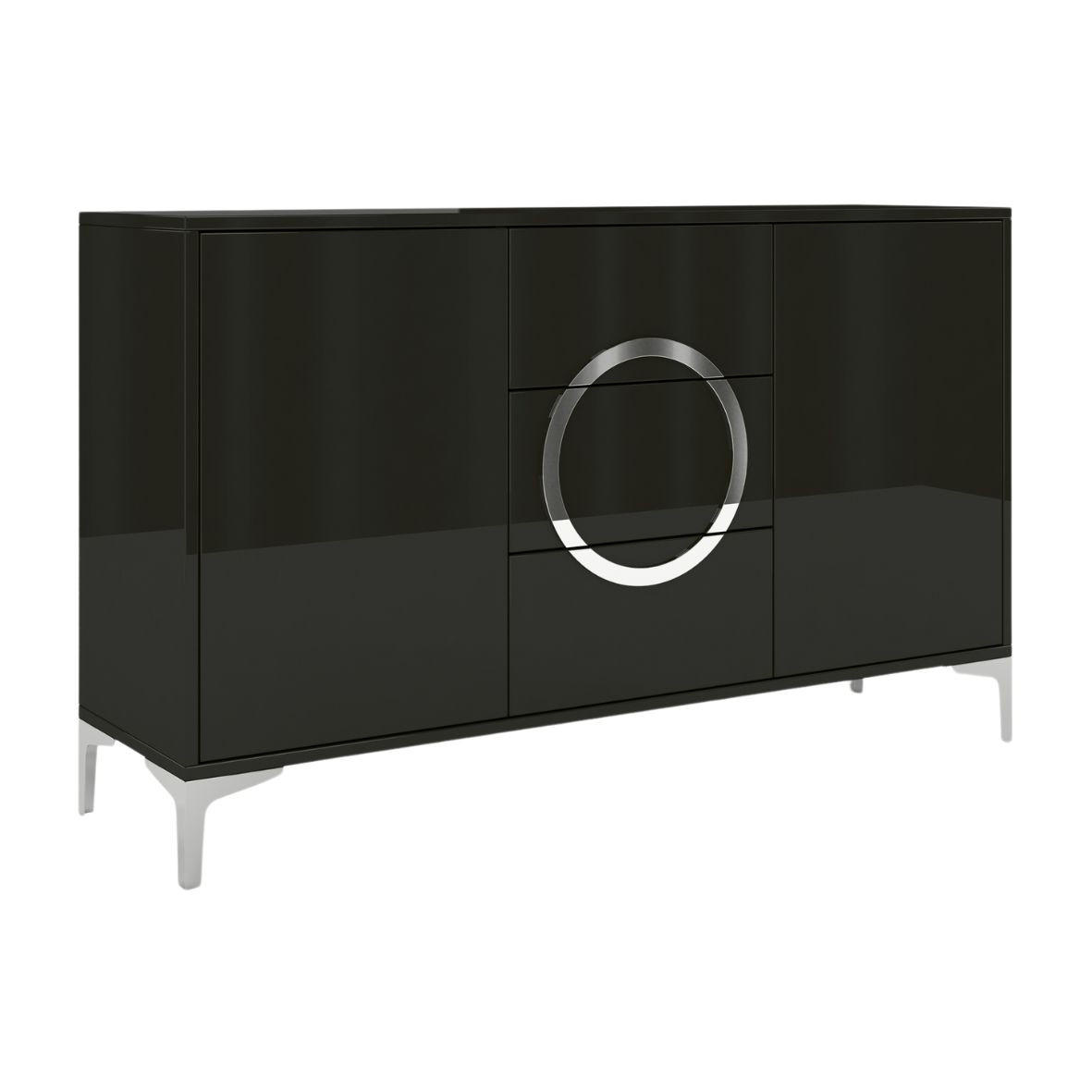 SIDEBOARD Eva, Schwarz, Silberne Akzente, Hochglanz - Schwarz Hochglanz/Silberfarben, Holzwerkstoff/Metall (138/83/38cm) - Kayani