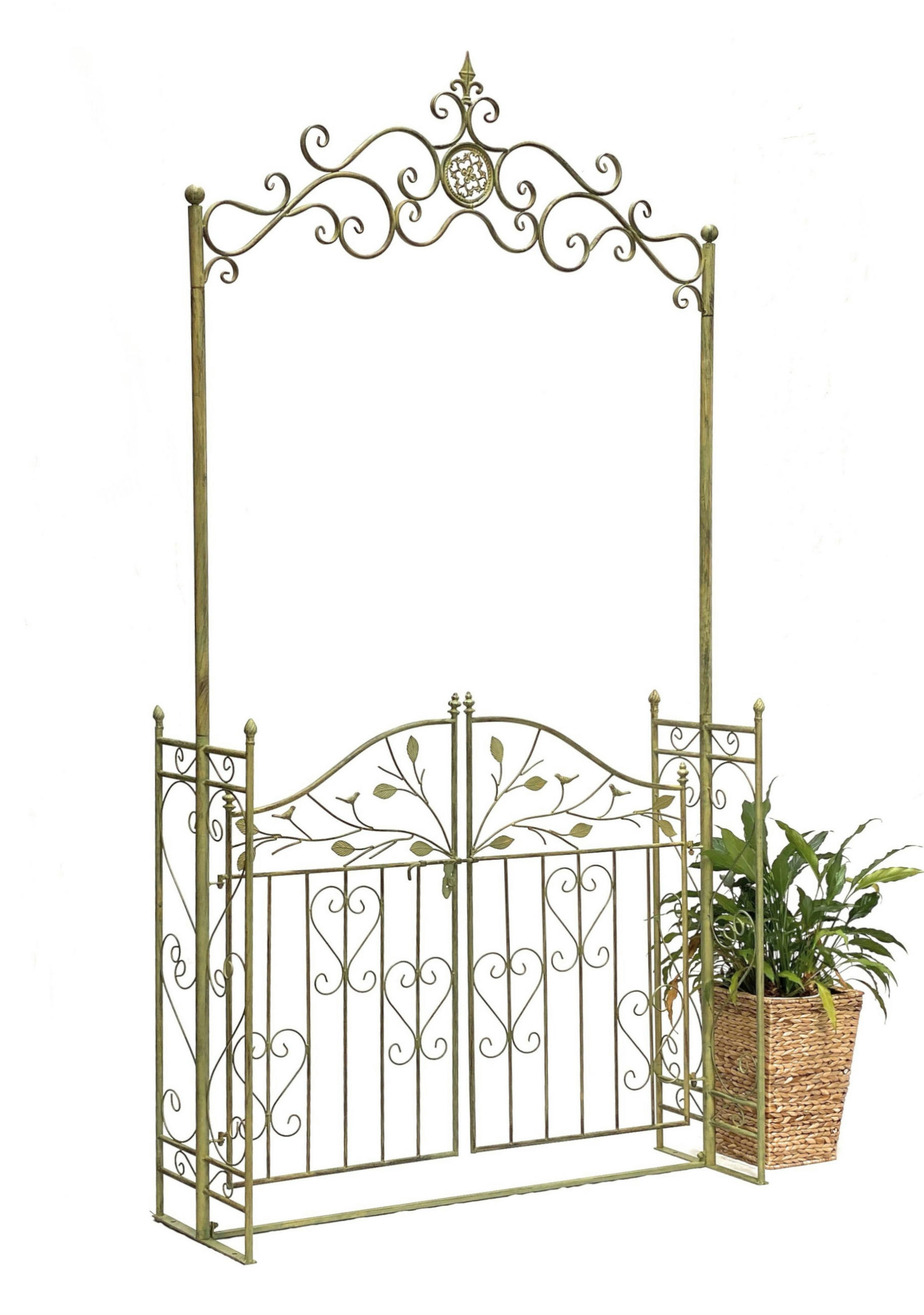 ROSENBOGEN mit Tür Wetterfest Metall Breite 130 cm Grün 93997 - Grün, Metall (130/250/40cm) - DanDiBo