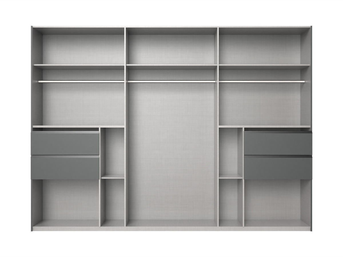 SCHWEBETÜRENSCHRANK B312/H216/T65 cm, Korpus+Passepartout+Schubladen Grafit, Türen Weiß / Spiegel, inkl. Vollausstattung / 22063 - Schwarz/Graphitfarben, Holzwerkstoff/Metall (312/216/65cm) - luma-home