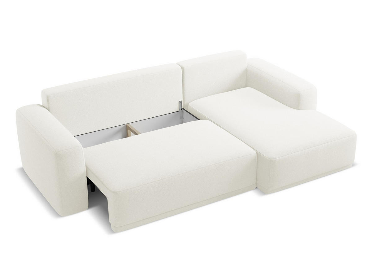 ECKSOFA mit Schlaffunktion Chenille Stoff Weiß - Schwarz/Weiß, Kunststoff/Textil (258/160cm) - Makamii