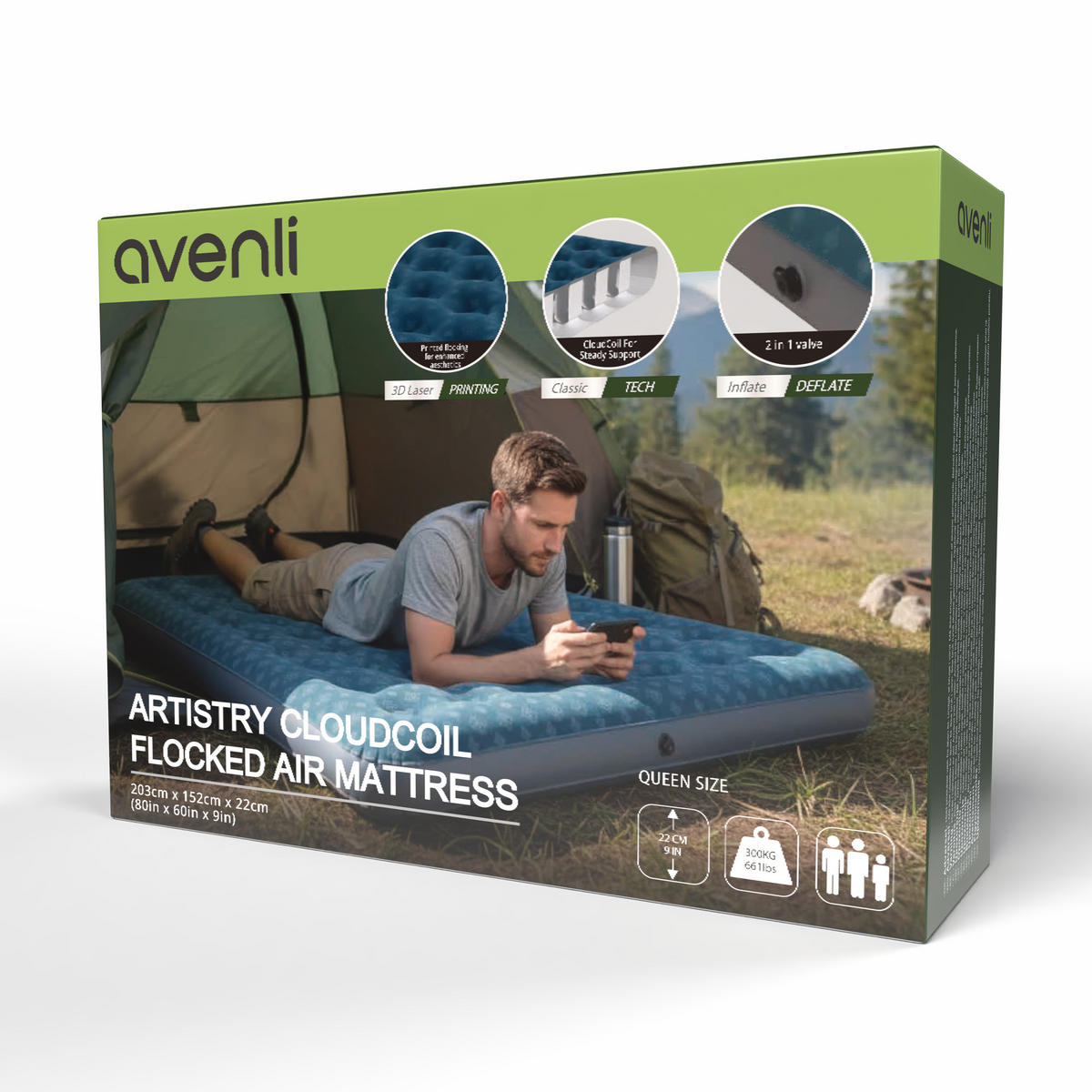 LUFTBETT Luftmatratze Camping 2 Personen 203x152x22 cm grün - Türkis, Kunststoff (152/203cm) - Avenli