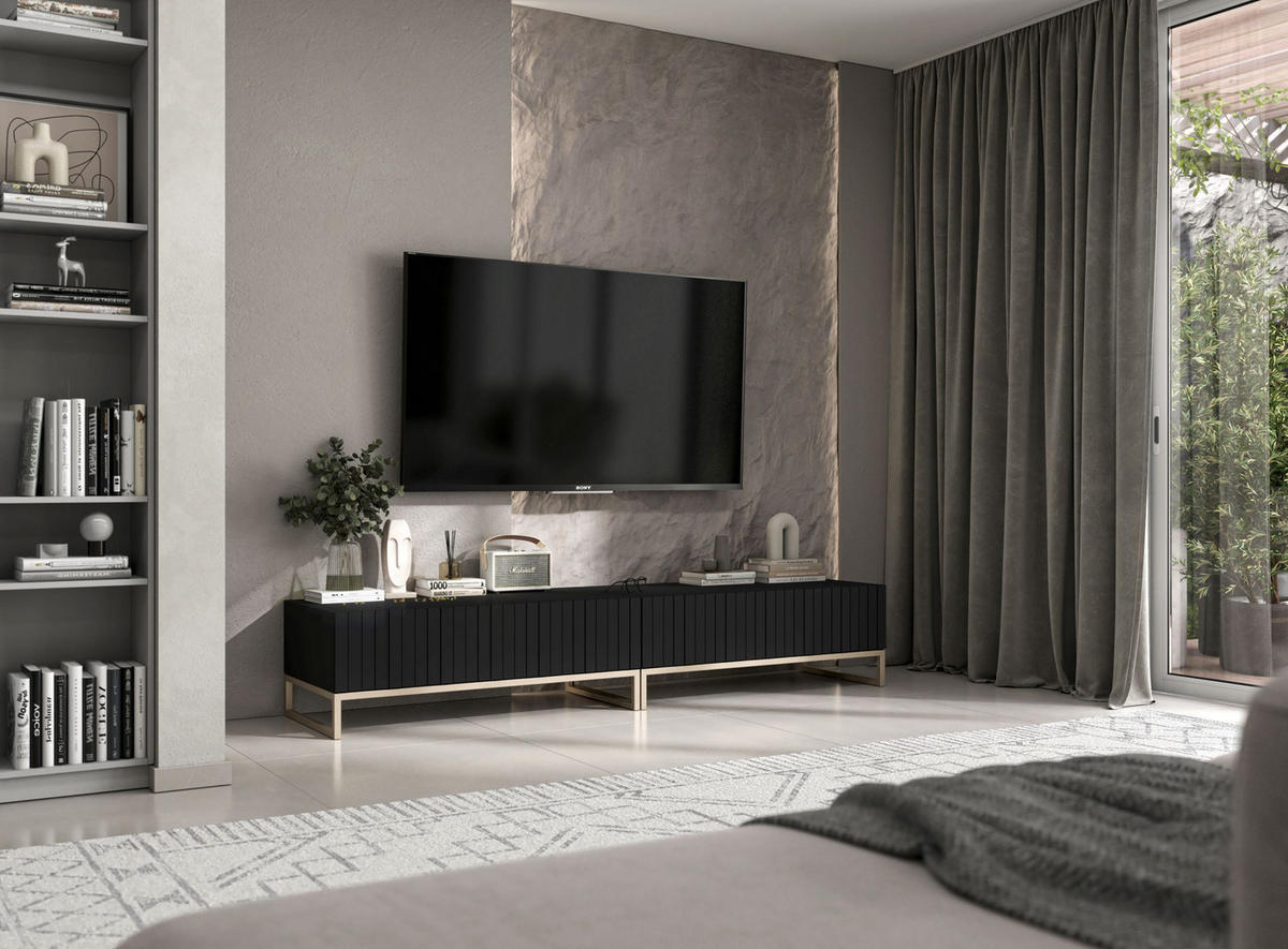 TV-LOWBOARD 2-er Set Elpis Schwarz Matt Glamour 110 cm - Goldfarben/Schwarz, Holzwerkstoff/Metall (220/39/54cm) - Meble Lindner
