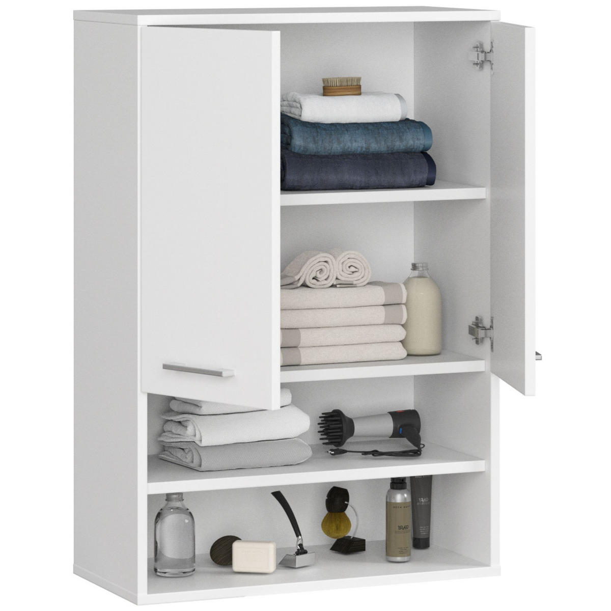 HÄNGESCHRANK Weiß 64x94x30 cm - Silberfarben/Weiß, Holzwerkstoff/Kunststoff (64/94/30cm) - Akord