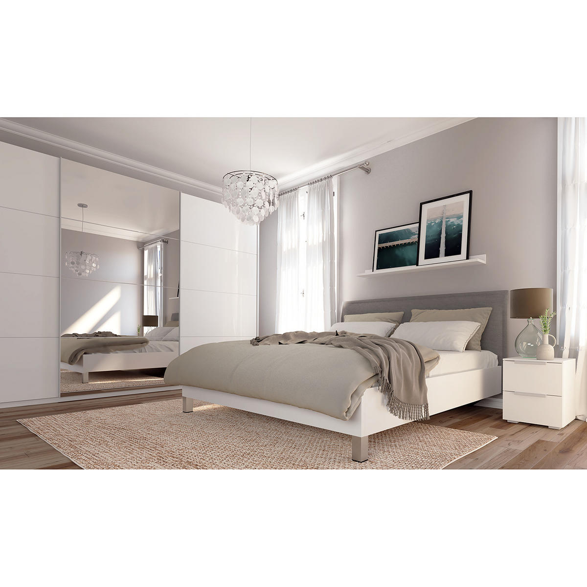 SCHWEBETÜRENSCHRANK - Weiß Hochglanz, Glas/Holzwerkstoff (360/222/68cm) - home24