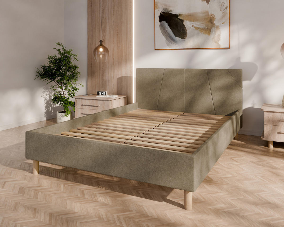 POLSTERBETT ALMORE 140x200cm Elegantes Polsterbett für modernen Wohnstil , 7-Zonen-Taschenfederkernmatratze CIRA (24 cm), cappuccino - Cappuccino, Holz (140/200cm) - Homesy
