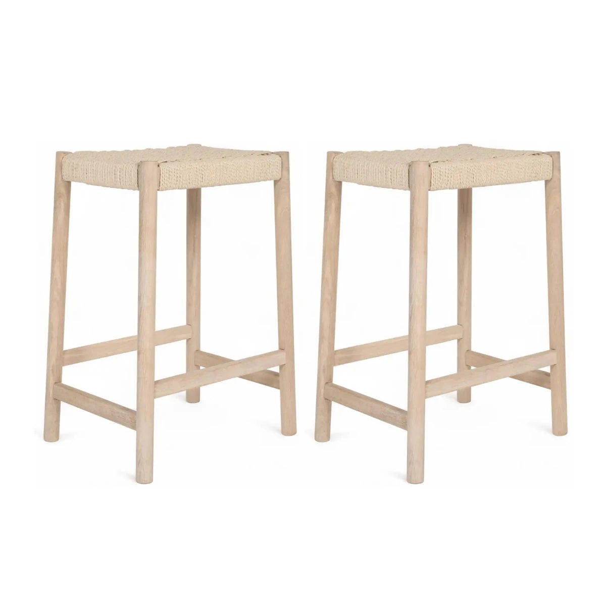 BARHOCKER-SET 2 Stück in Rattan / Eiche Eiche bianco - Eiche Bianco/Eichefarben, Holz/Papier (44/66/37cm) - Furnhouse
