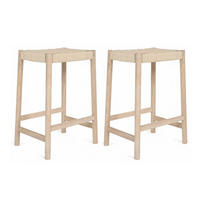 BARHOCKER-SET 2 Stück in Rattan / Eiche Eiche bianco - Eiche Bianco/Eichefarben, Holz/Papier (44/66/37cm) - Furnhouse