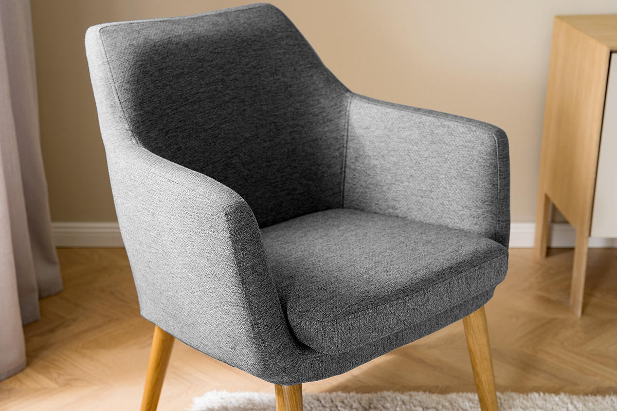 LOUNGESESSEL - Eichefarben/Dunkelgrau, Eichenholz/Textil (66/80/68cm) - home24