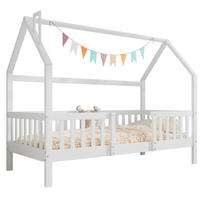 HAUSBETT 90/200 cm Weiß aus Kiefernholz mit robustem Lattenrost - Weiß, Holz (90/200cm) - OKWISH