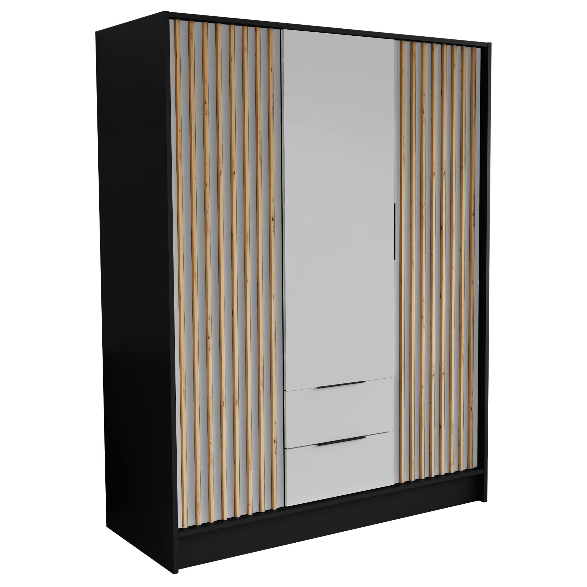 DREHTÜRENSCHRANK PELOR 150,5/200/51 cm Modern Kleiderschrank 3-türig Schwarz - Schwarz/Weiß, Holzwerkstoff (150.5/200/51cm) - MASSENO