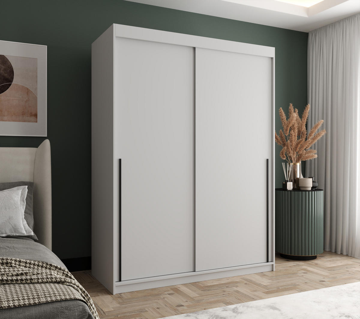 SCHIEBETÜRENSCHRANK 150 cm Breite, weiß mit schwarzem Griff - Schwarz/Weiß, Holzwerkstoff (150/200/62cm) - Home Collective