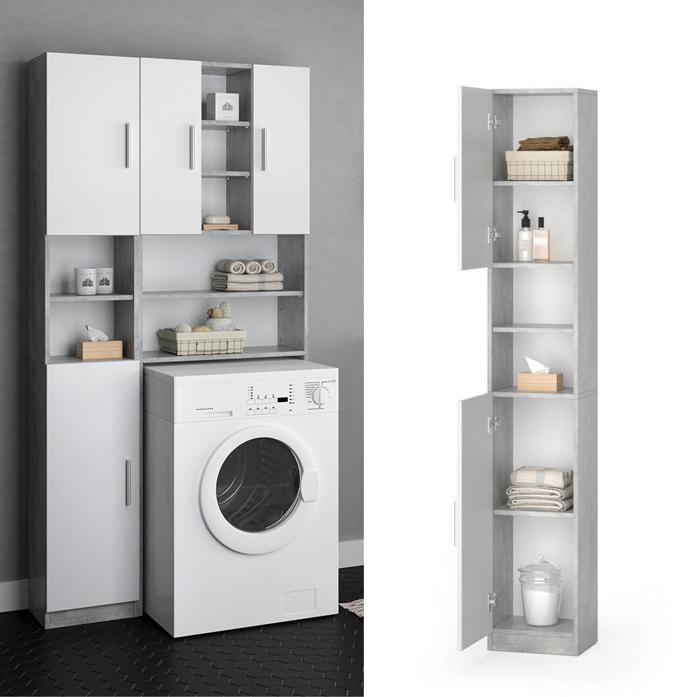 BADSCHRANK Luis Beton 32 x 190 cm - Schieferfarben/Grau, Holzwerkstoff (32/190/25.8cm) - Vicco